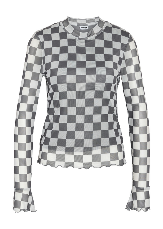 Noisy May - Grey Checkerboard Mesh Top