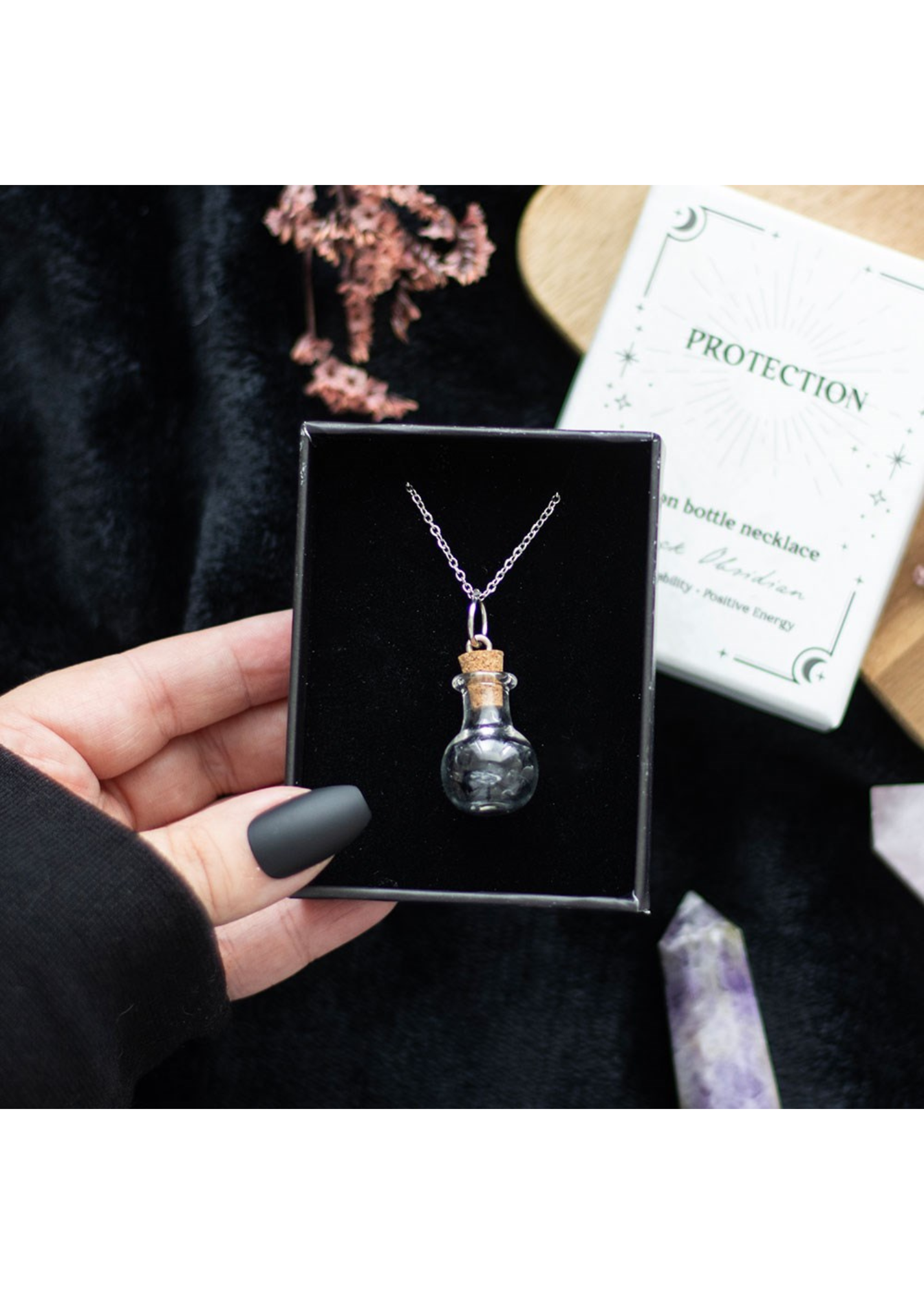 Something Different - Protection Potion Black Obsidian Crystal Chip Necklace