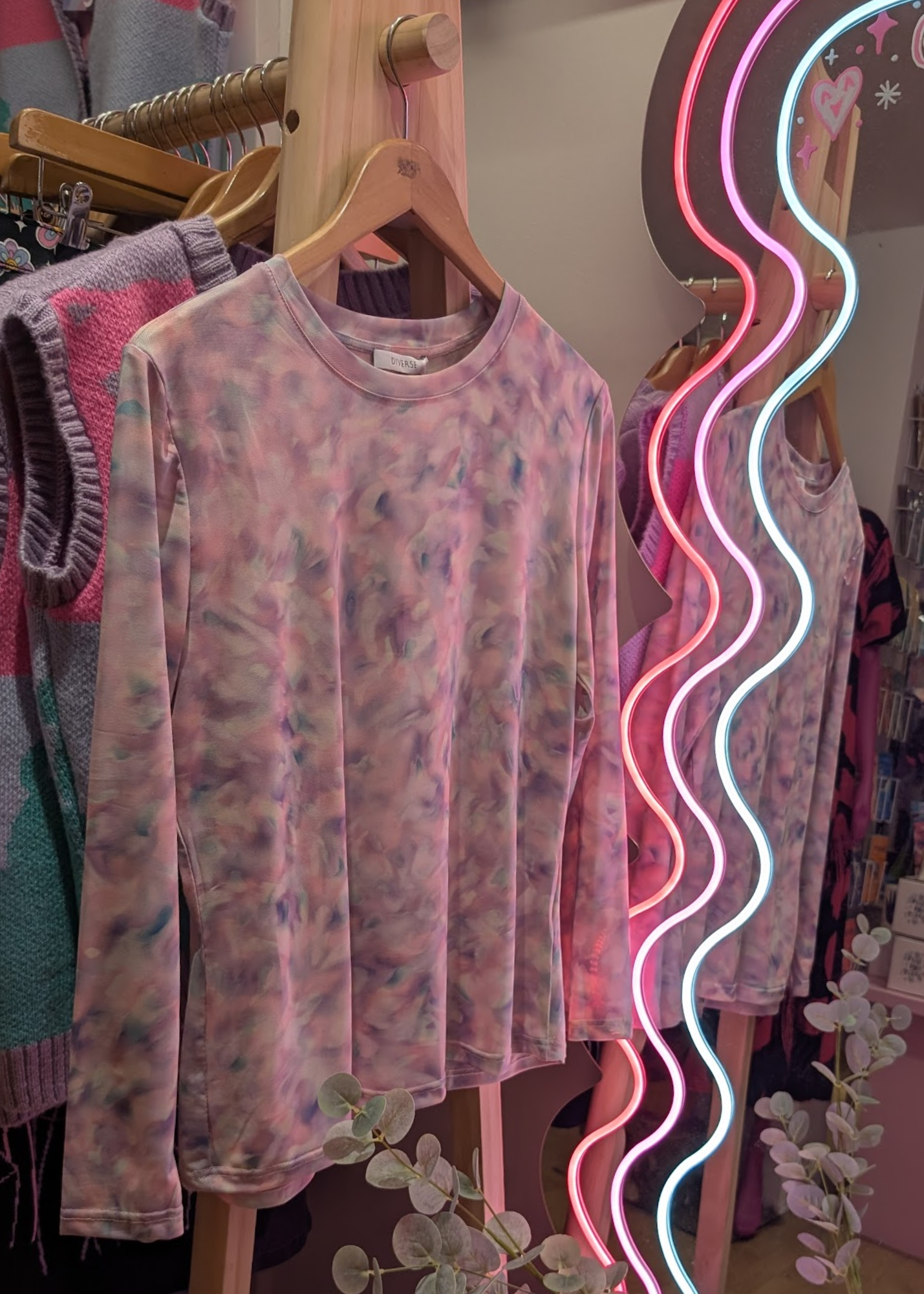 The Edit - Pastel Tie Dye Sheer Mesh Long Sleeve Top