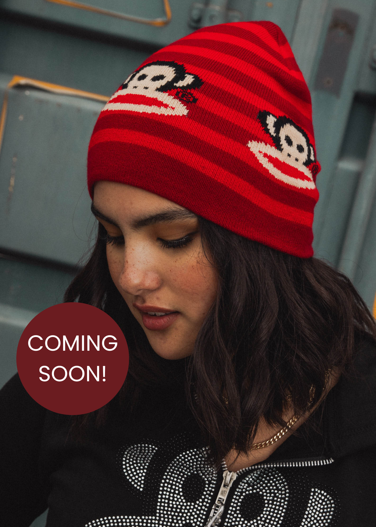 Daisy Street x Paul Frank - Red Stripe Julius Knitted Beanie