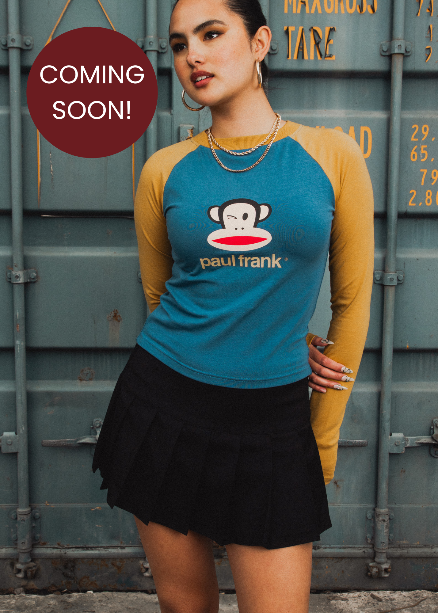 Daisy Street x Paul Frank - Mustard & Teal Raglan Top with Winking Julius