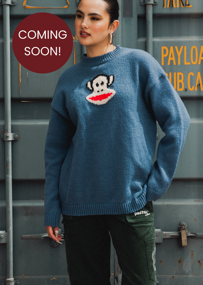 Daisy Street x Paul Frank - Oversized Blue Knitted Jumper with Intarsia Julius Face