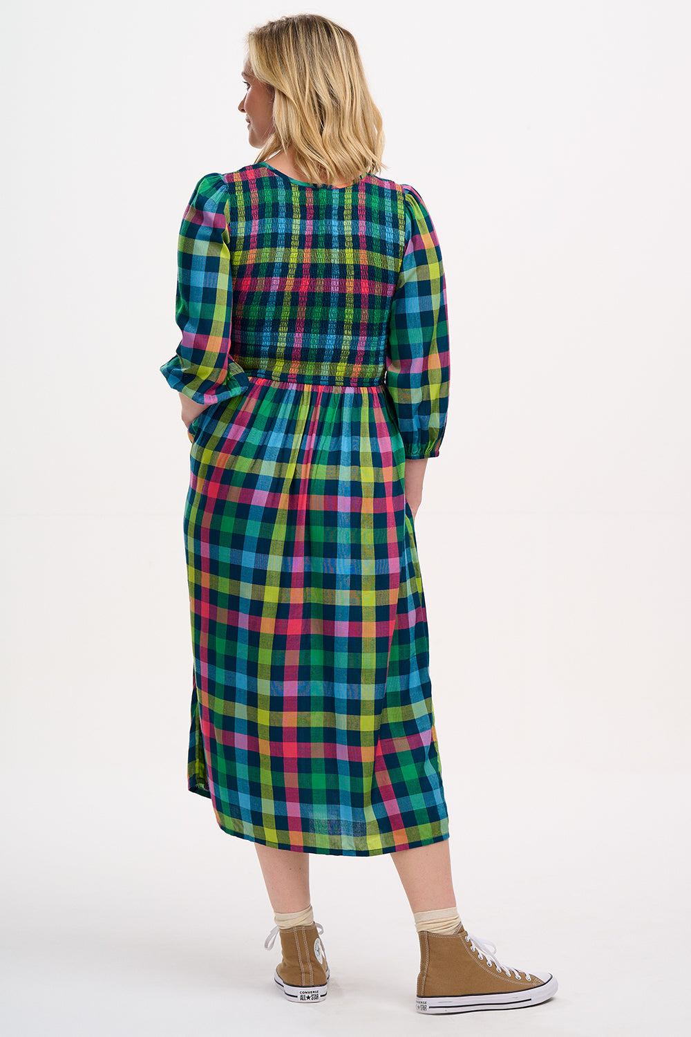 Sugarhill Brighton - Ursula Rainbow Gingham Shirred Midi Dress