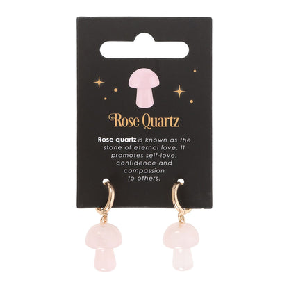 Something Different - Rose Quartz Crystal Mushroom Earrings