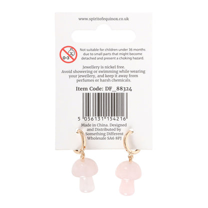 Something Different - Rose Quartz Crystal Mushroom Earrings