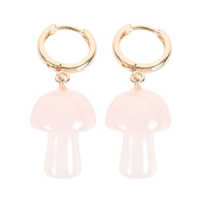 Something Different - Rose Quartz Crystal Mushroom Earrings