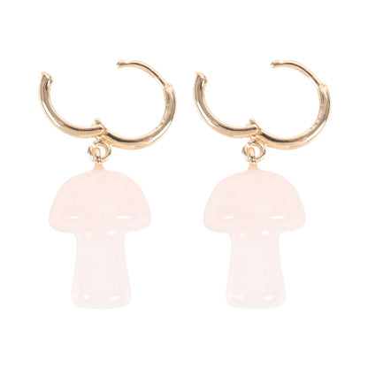 Something Different - Rose Quartz Crystal Mushroom Earrings