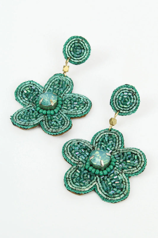 My Doris - Mint Green Beaded Flower Drop Earrings