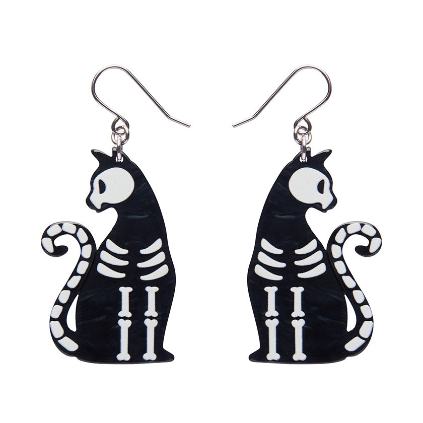 Erstwilder - Bone Kitty Drop Earrings in Black