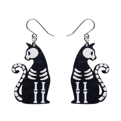 Erstwilder - Bone Kitty Drop Earrings in Black