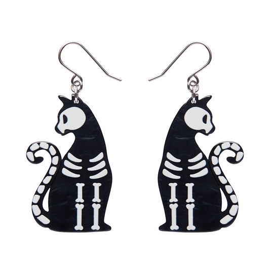 Erstwilder - Bone Kitty Drop Earrings in Black