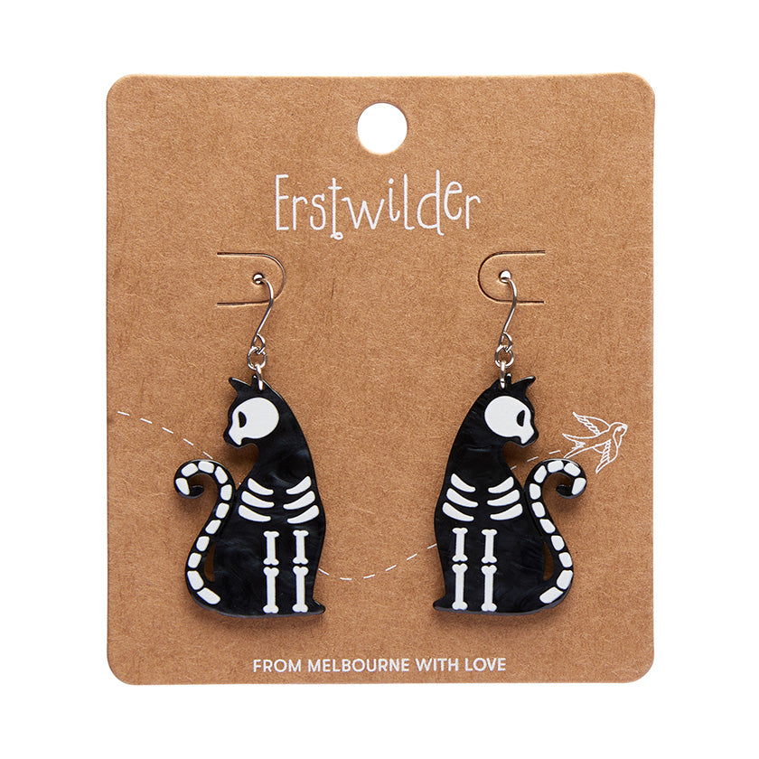 Erstwilder - Bone Kitty Drop Earrings in Black