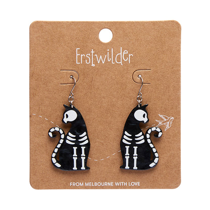 Erstwilder - Bone Kitty Drop Earrings in Black