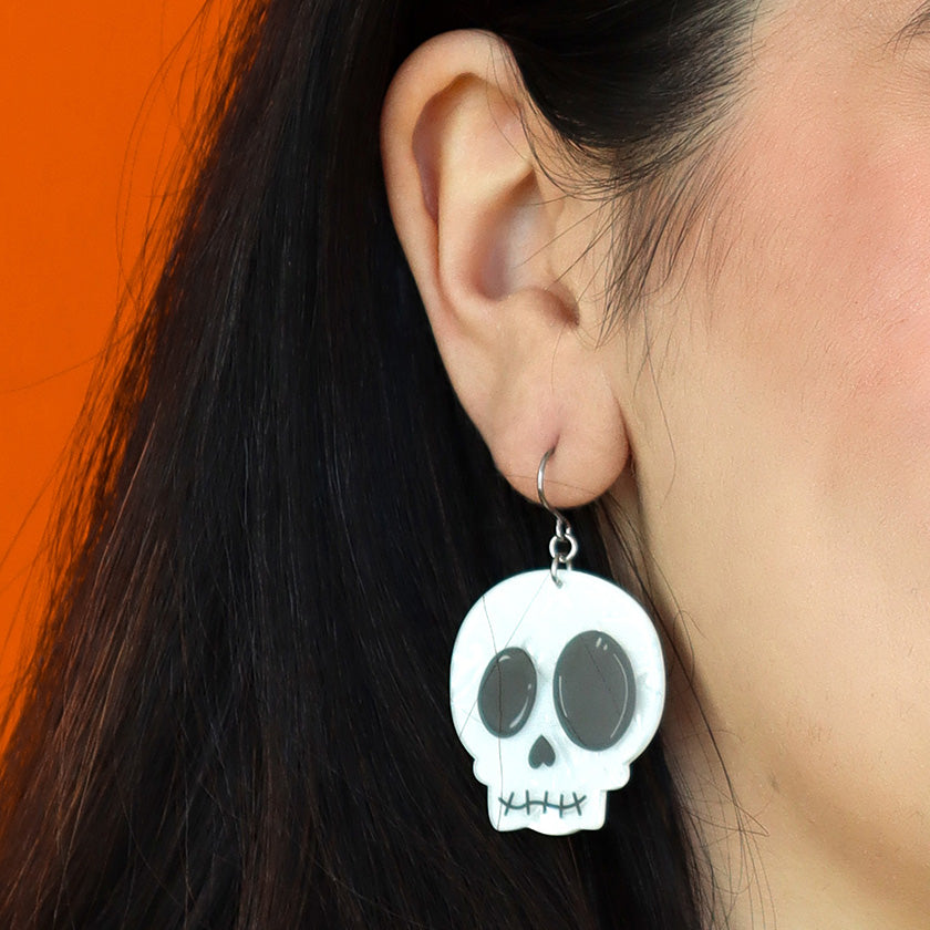 Erstwilder - Skull Drop Earrings in White