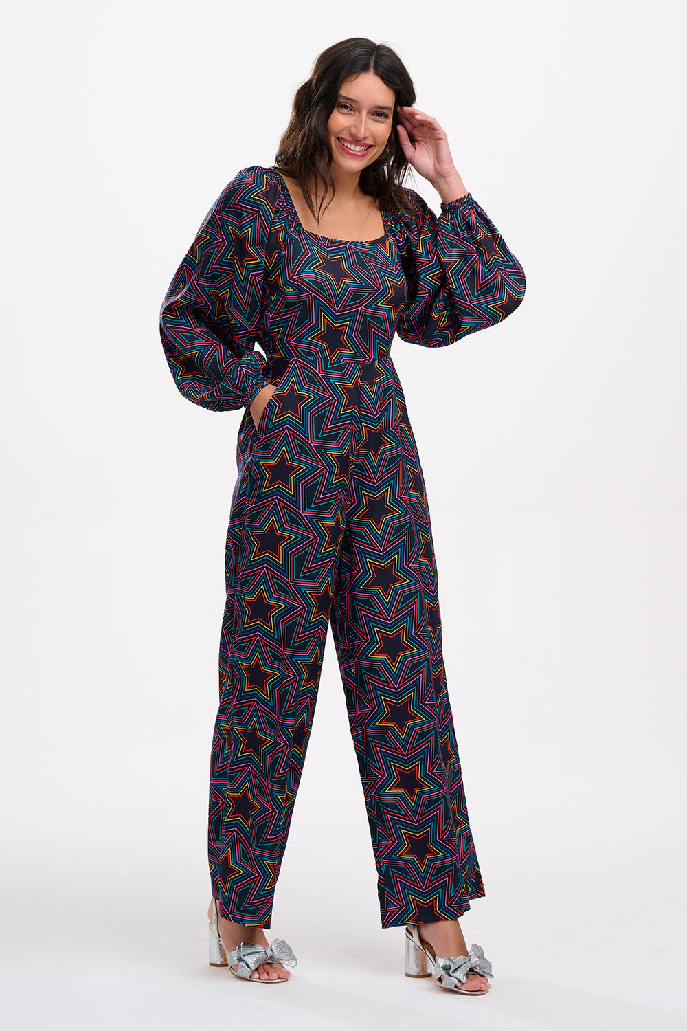 Sugarhill Brighton - Hestia Rainbow Star Explosion Shirred Jumpsuit