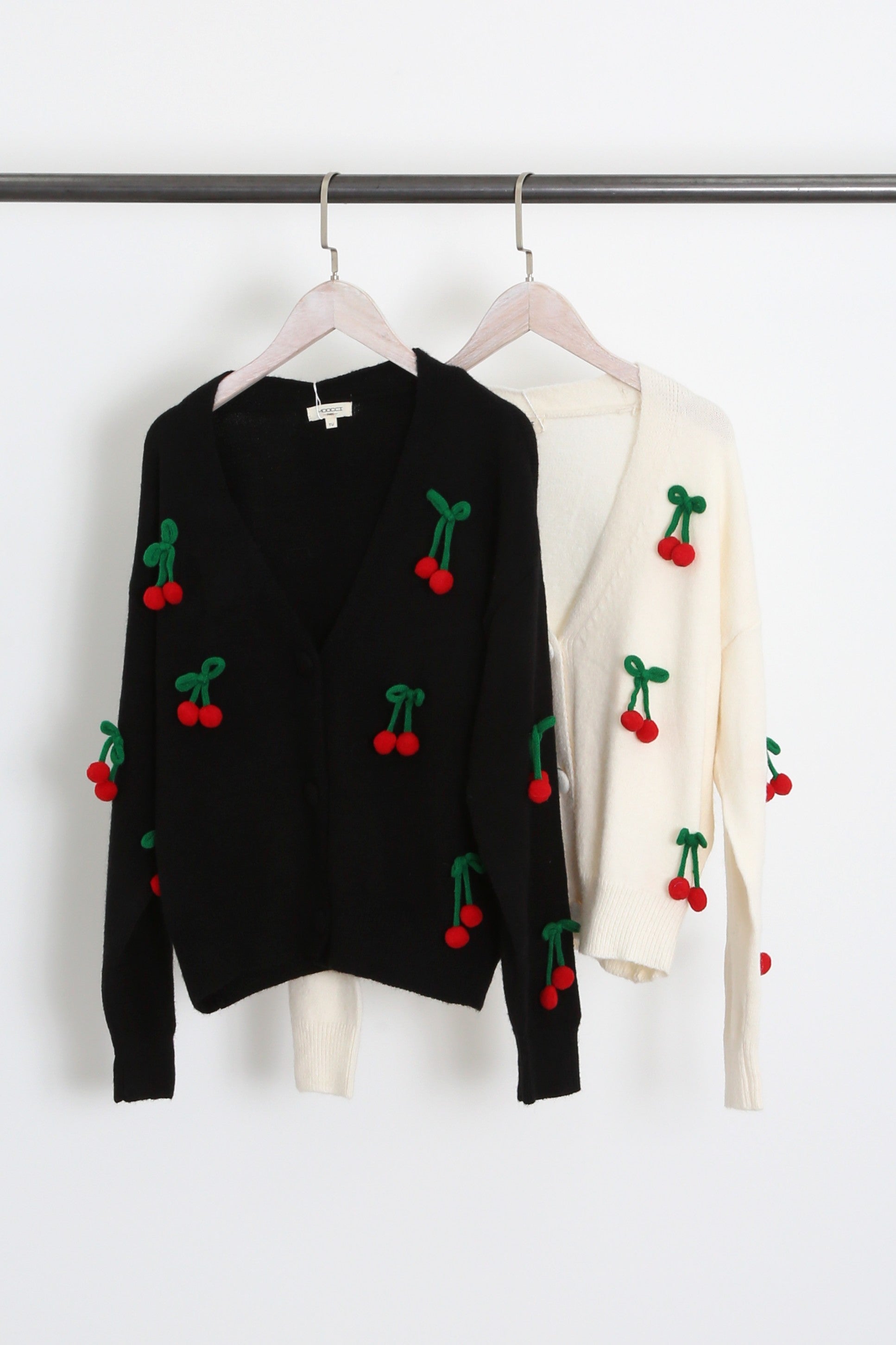 The Edit 3D Cherry Pom Pom Knitted Cardigan Thunder Egg