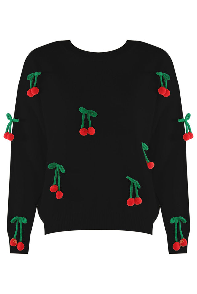 The Edit - 3D Cherry Pom Pom Knitted Jumper