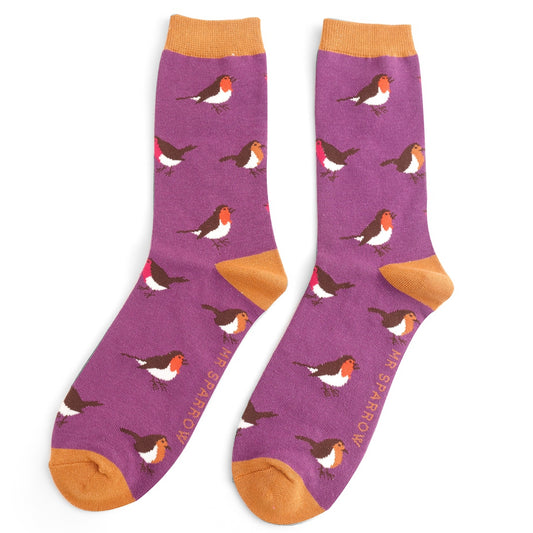 Mr Sparrow - Purple Robins Mens Socks