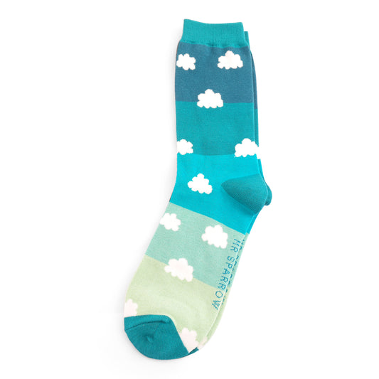 Mr Sparrow - Teal Cloudy Sky Mens Socks