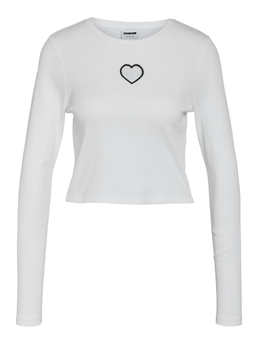 Noisy May - White Heart Cut Out Long Sleeve Top