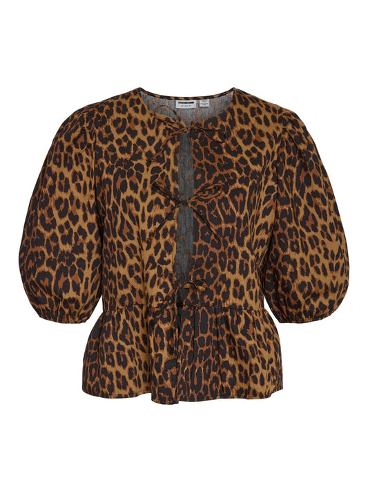 Noisy May - Leopard Print Tie Front Top