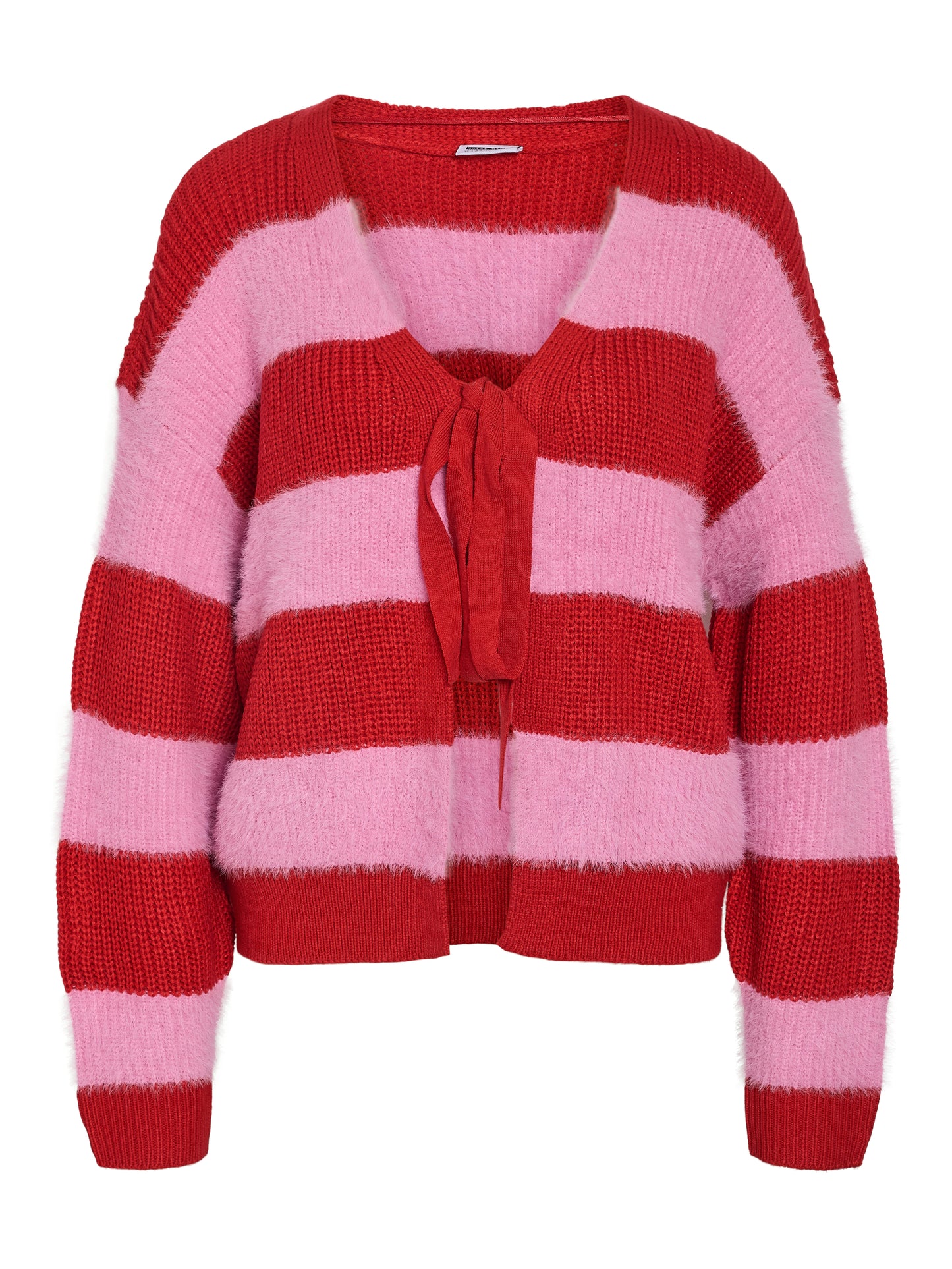 Noisy May - Pink and Red Striped Fluffy Knit Cardigan