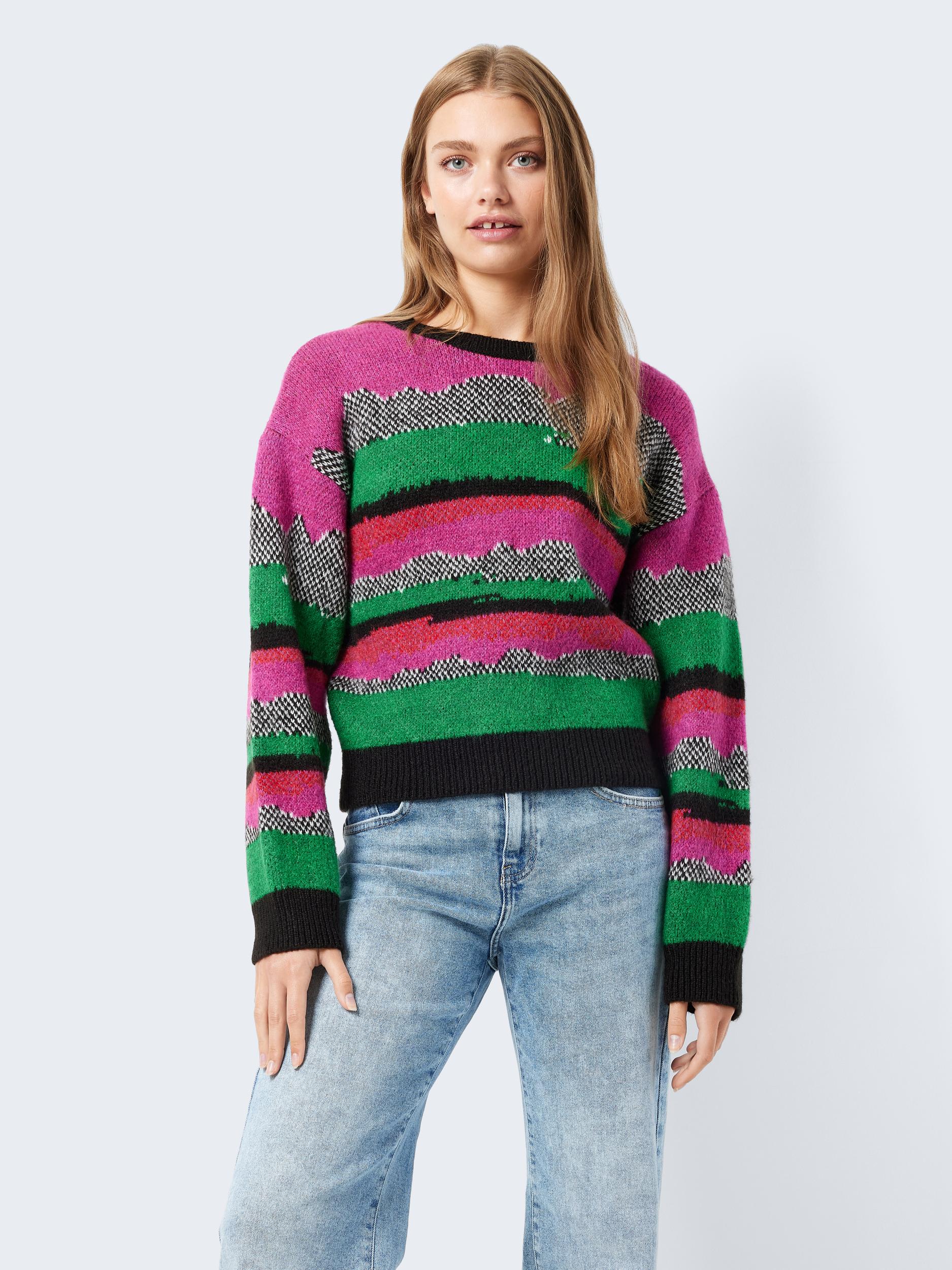 Noisy May - Pink & Green Abstract Stripe Knit Jumper