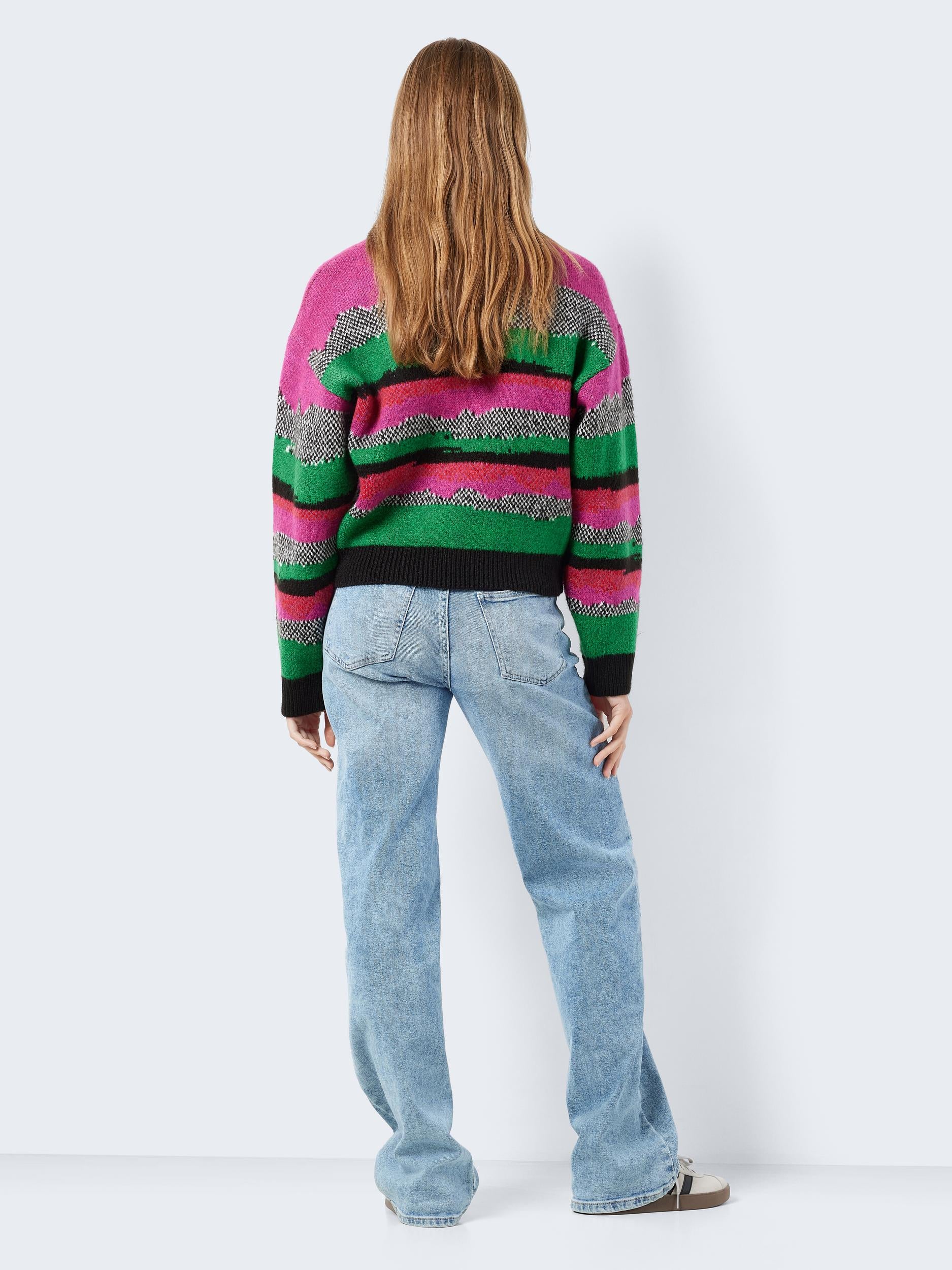 Noisy May - Pink & Green Abstract Stripe Knit Jumper