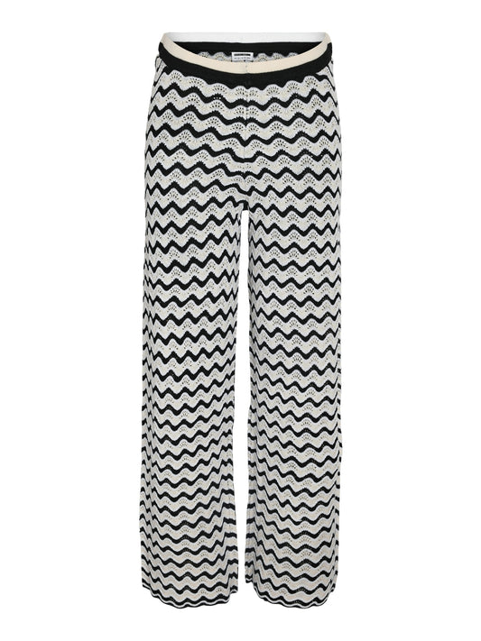 Noisy May - Black and White Wide Leg Wavy Knit Trousers