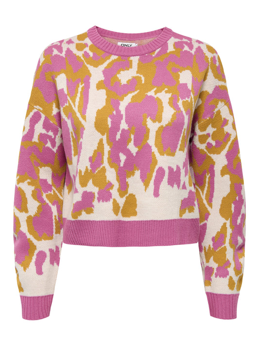 Only - Pink and Orange Leopard Print Knit Jumper
