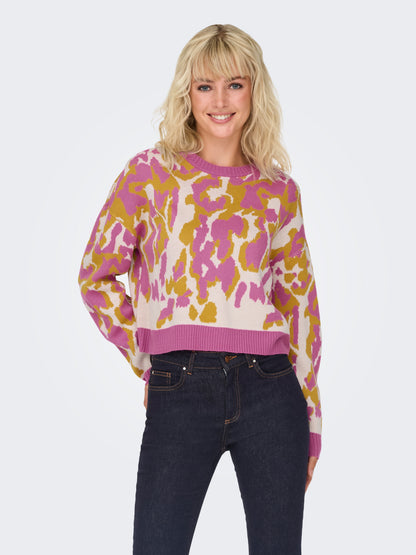 Only - Pink and Orange Leopard Print Knit Jumper