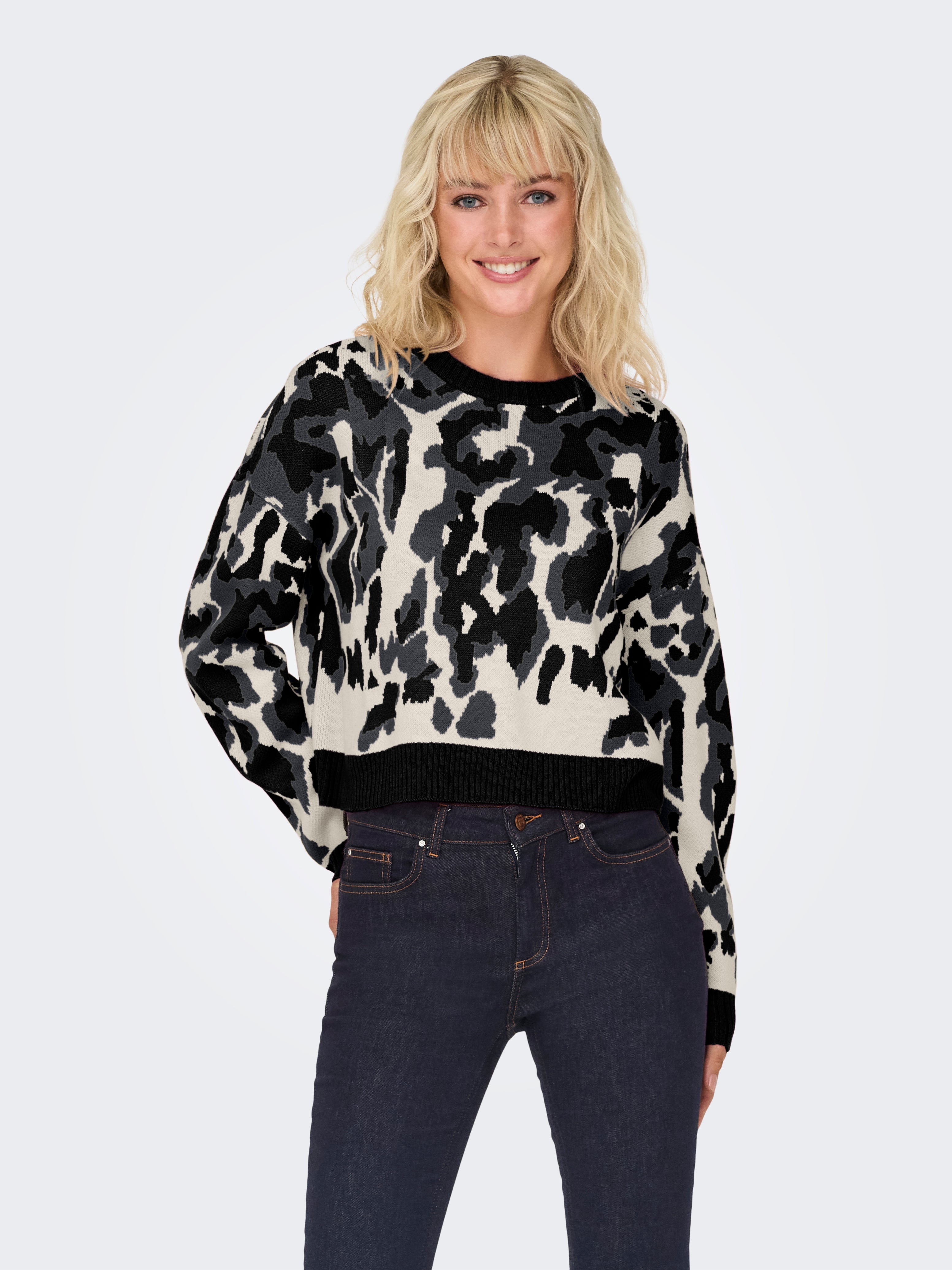 Only Black and White Leopard Print Knit Jumper Thunder Egg