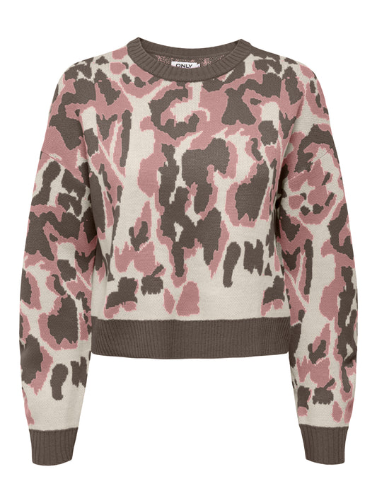 Only - Pink and Khaki Leopard Print Knit Jumper