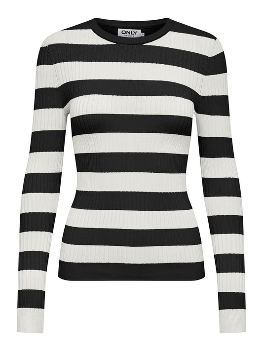 Only - Black and White Stripe Knit Top