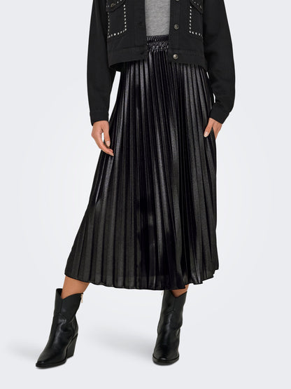 Only - Black Pleated Midaxi Shine Skirt