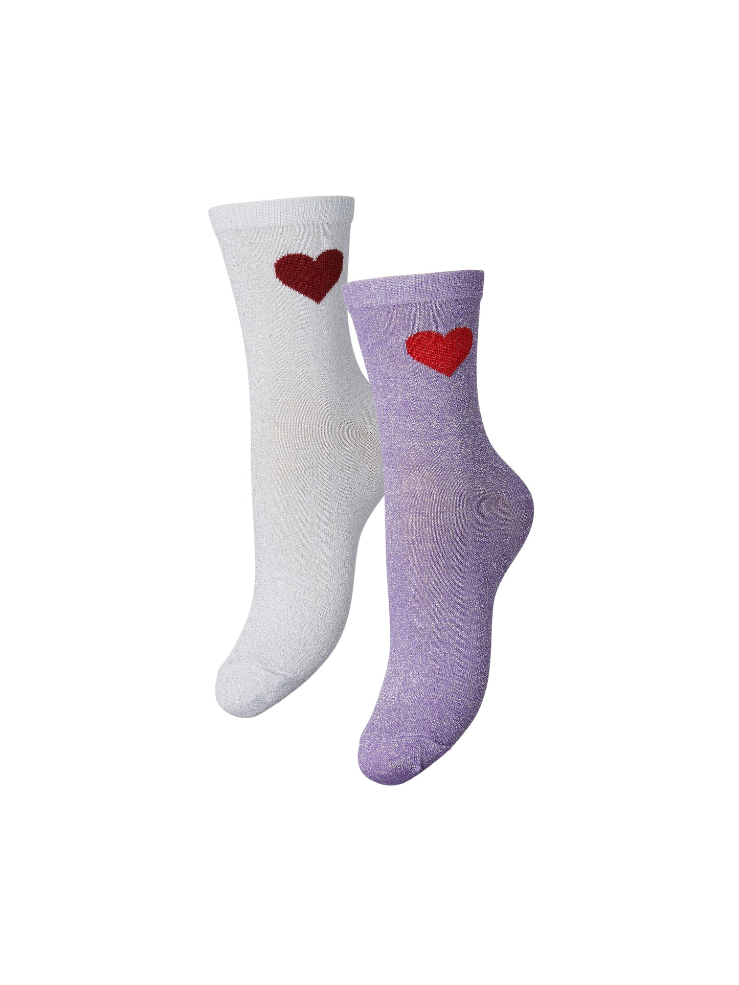 Pieces - Set of 2 White and Lilac Heart Socks