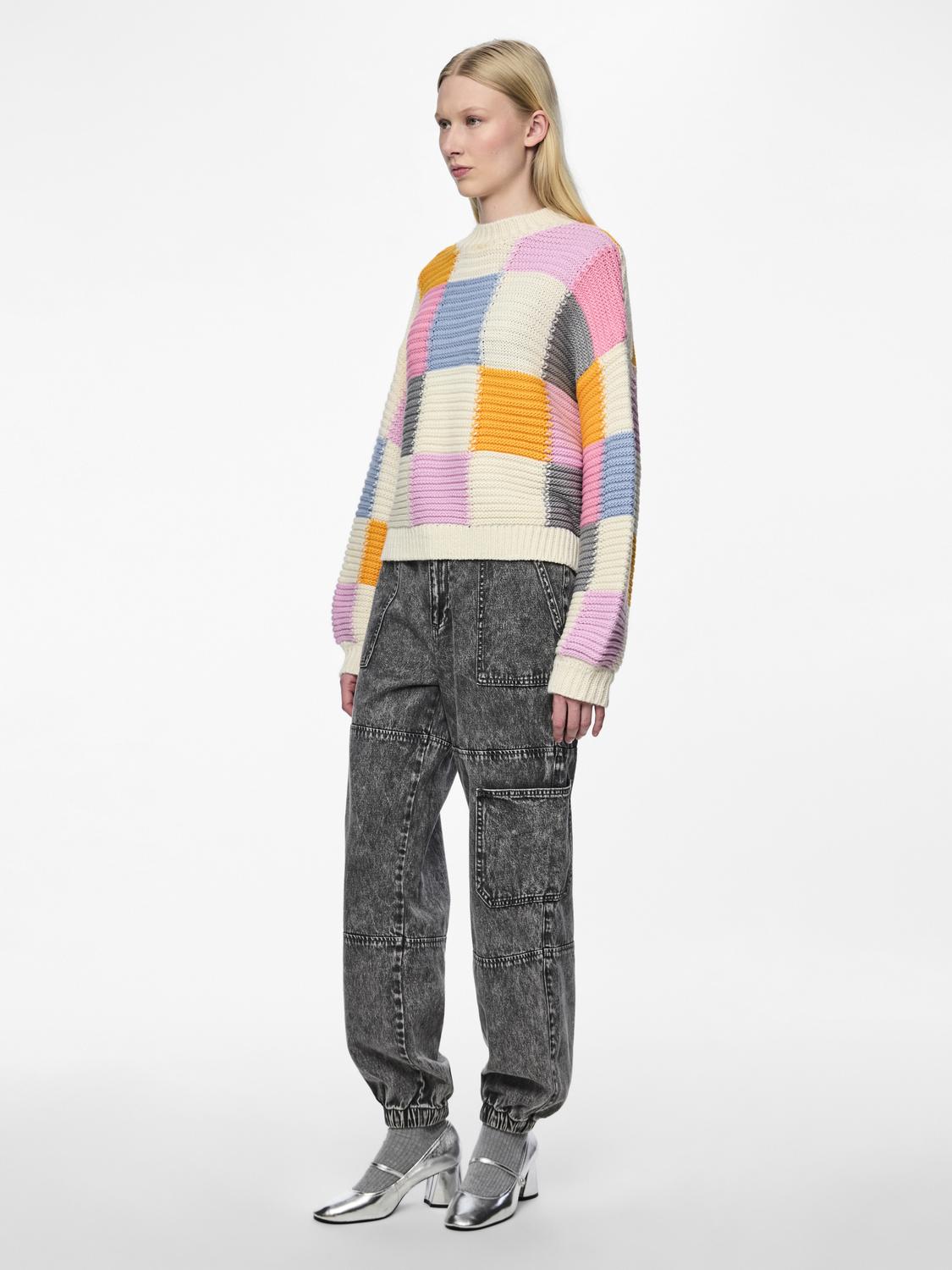 Pieces - Checkerboard Knit Jumper in Pastel