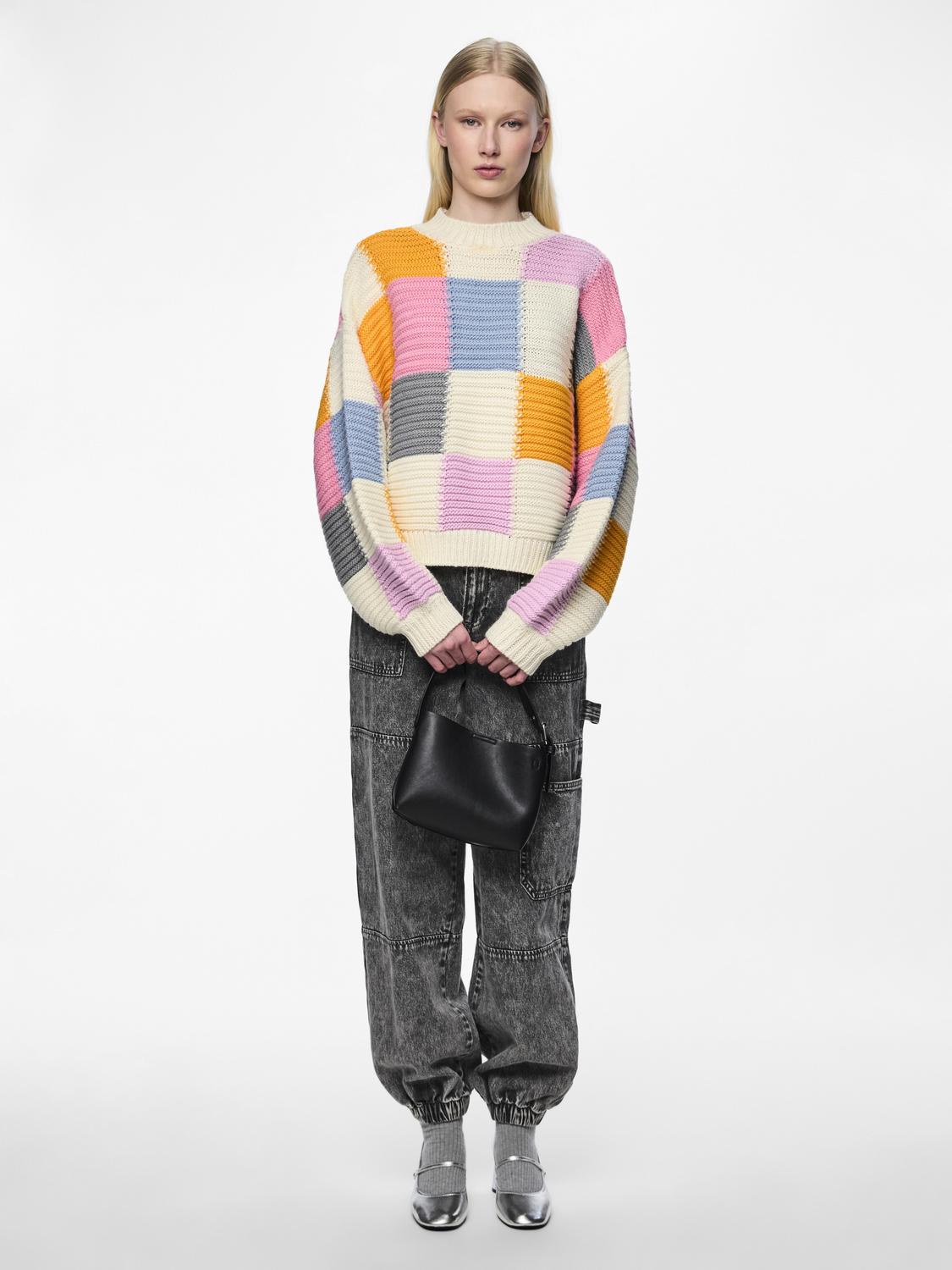 Pieces - Checkerboard Knit Jumper in Pastel