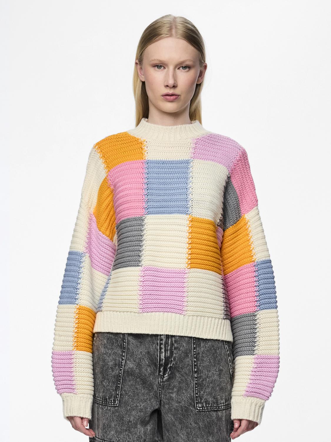 Pieces - Checkerboard Knit Jumper in Pastel