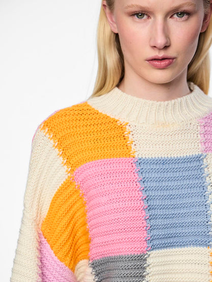 Pieces - Checkerboard Knit Jumper in Pastel