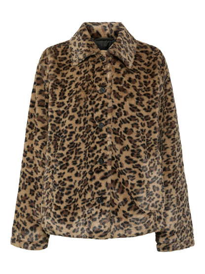 Pieces - Leopard Print Faux Fur Jacket