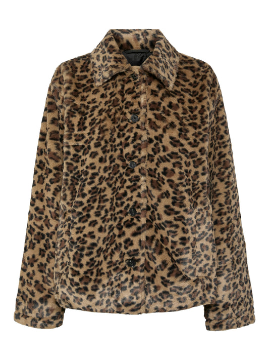 Pieces - Leopard Print Faux Fur Jacket