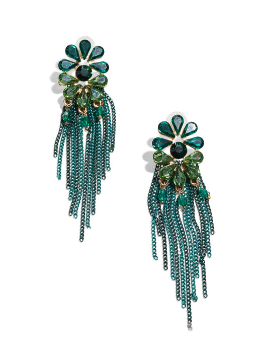 Pieces - Emerald Green Flower Chain Earrings