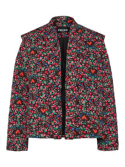 Pieces - Ditsy Heart & Flower Print Quilted Jacket