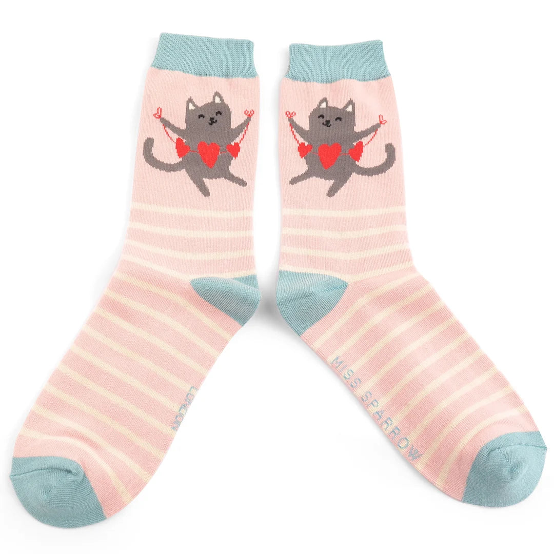 Miss Sparrow - Dusky Pink Lovely Cats Socks