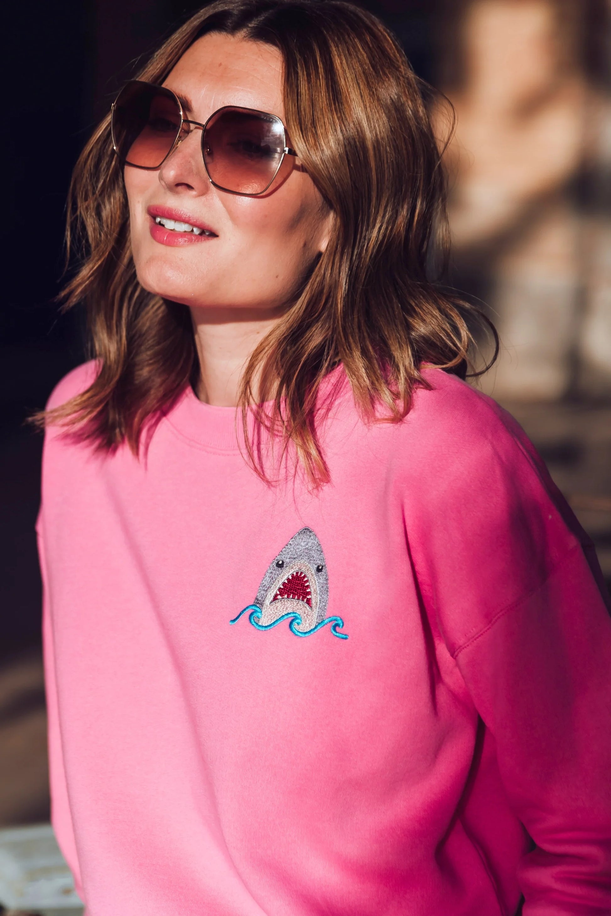 Sugarhill Brighton - Noah Shark Embroidery Pink Sweatshirt