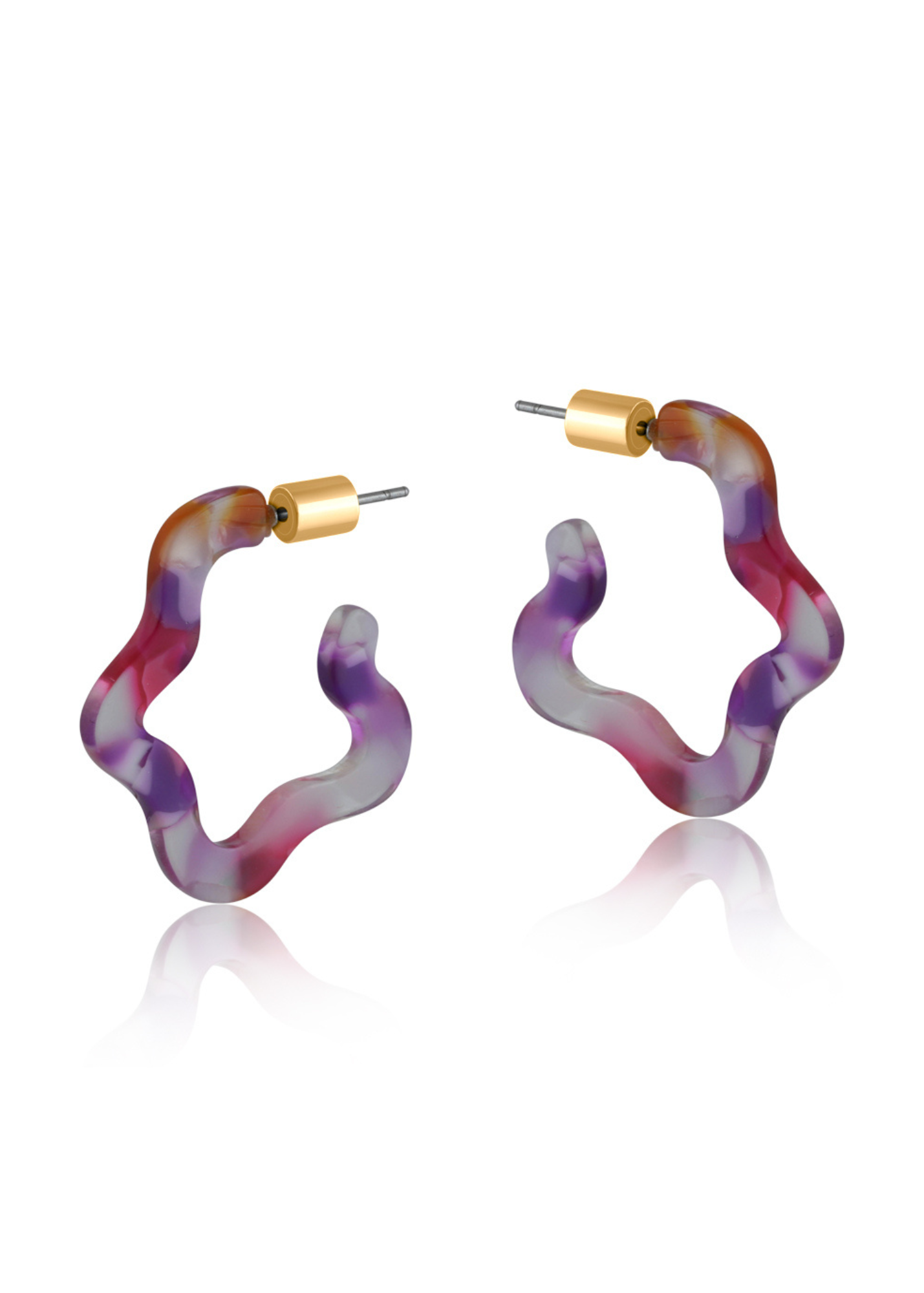 Big Metal London - Erica Small Squiggle Resin Earrings in Pink & Purple