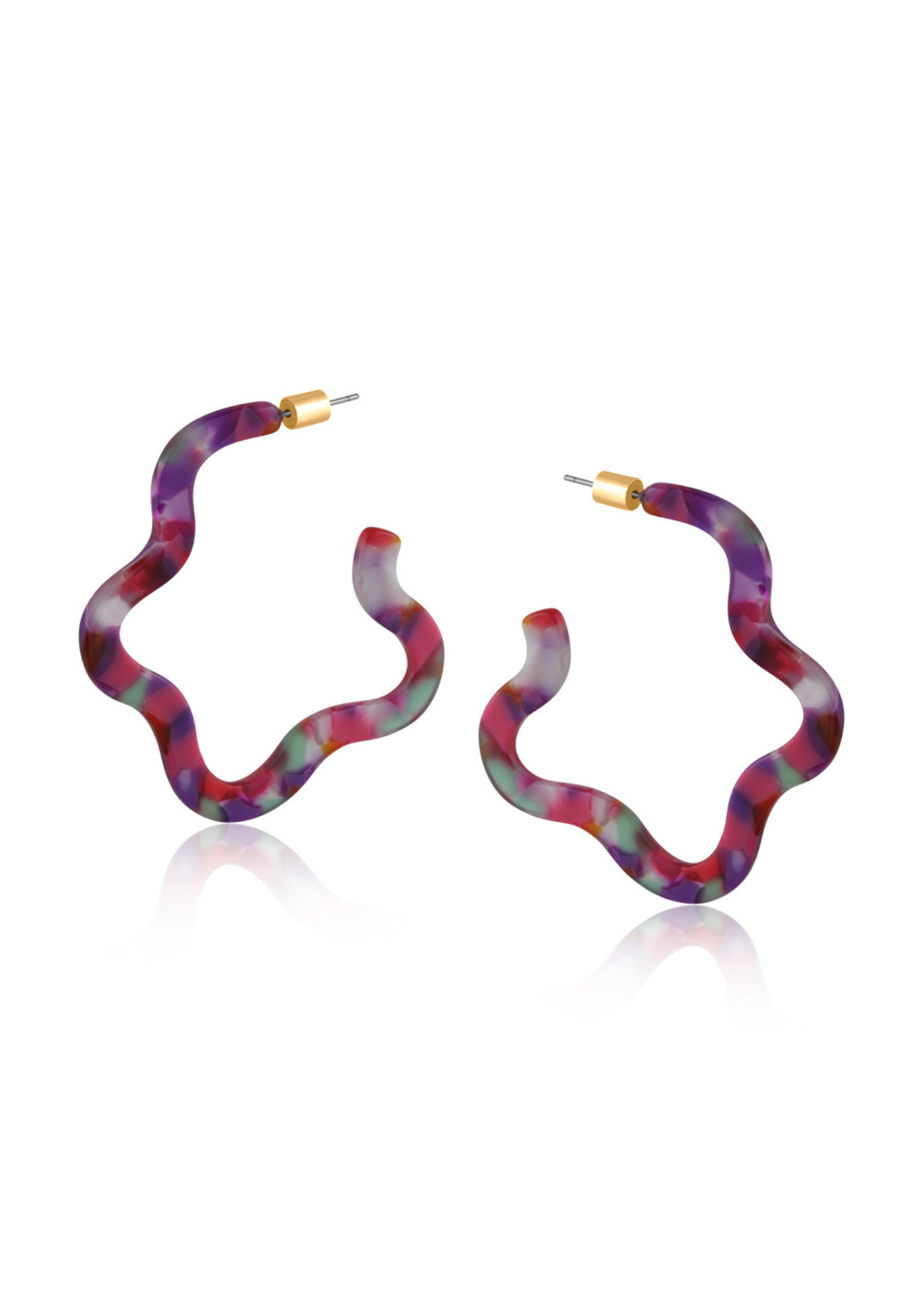 Big Metal London - Erica Large Squiggle Resin Earrings in Pink & Purple