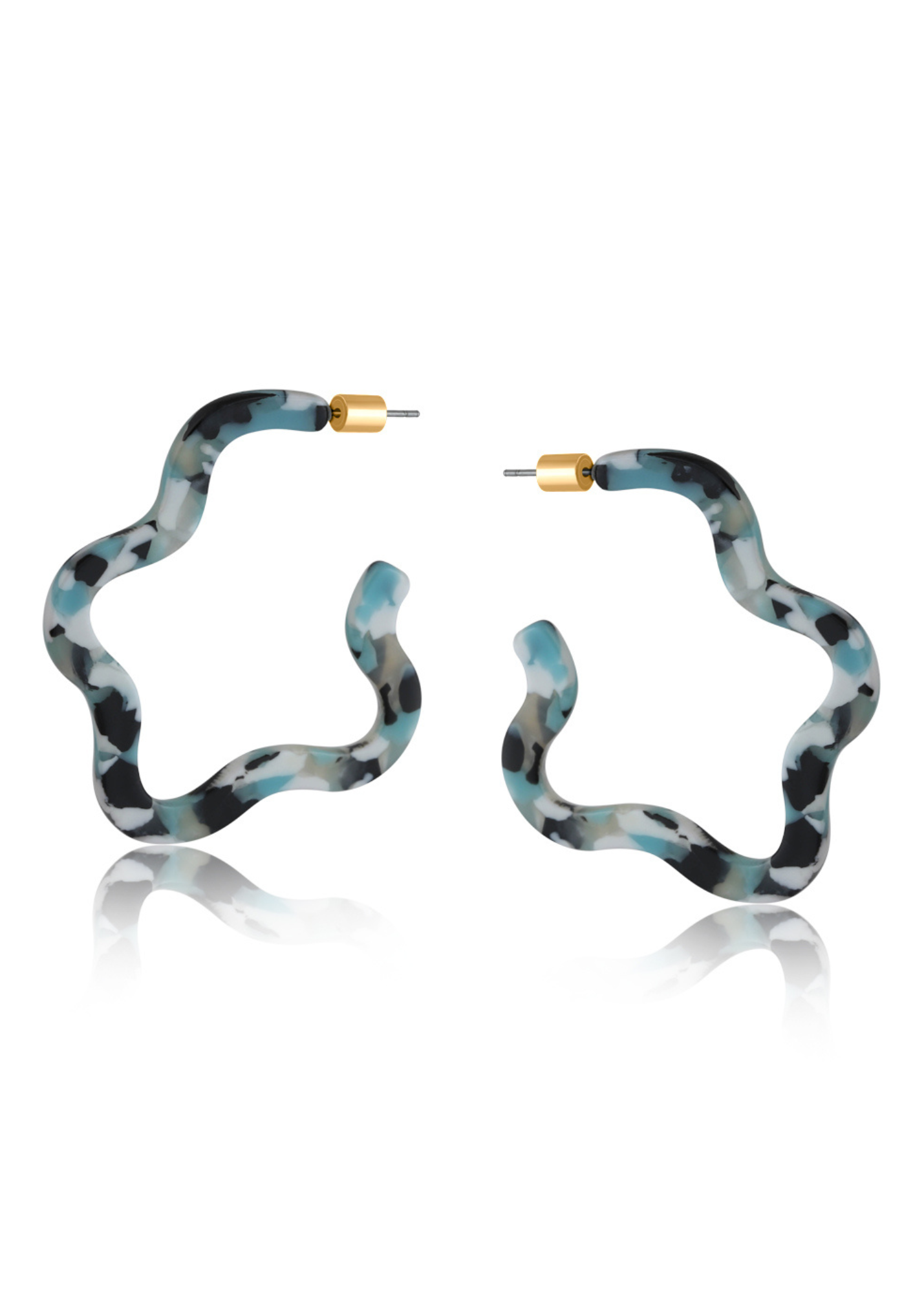 Big Metal London - Erica Large Squiggle Resin Earrings in Blue, Black and White