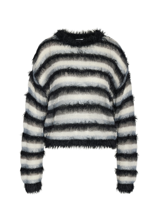 Noisy May - Black and White Stripe Fluffy Jumper